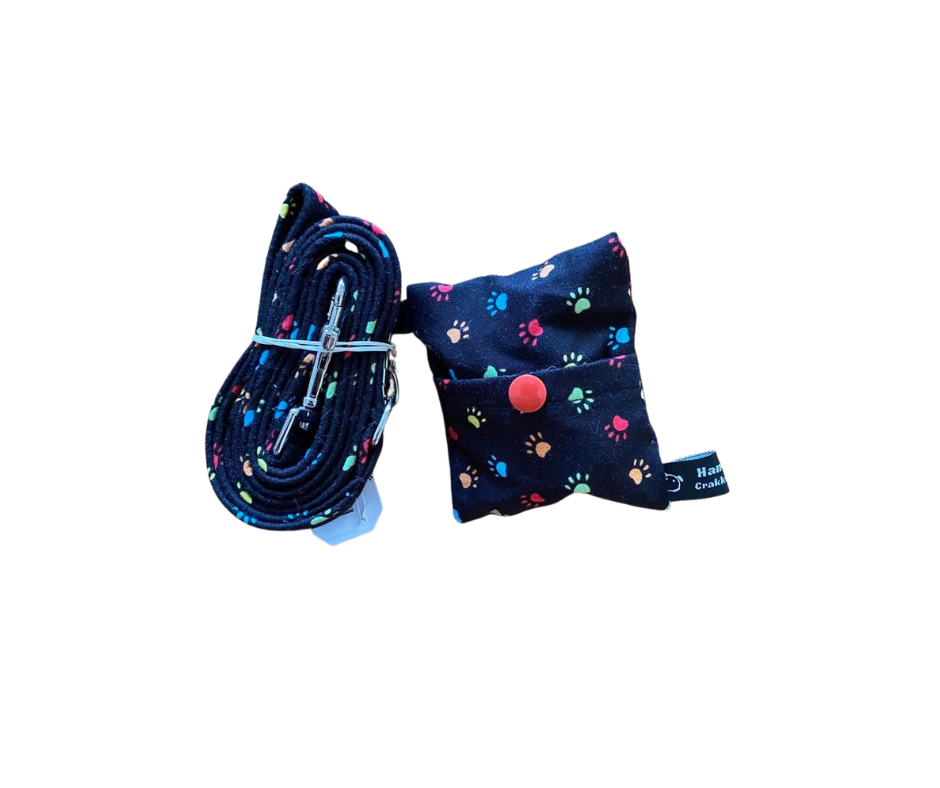 Hand made Crakka Dog Attire lead and clip on poop bag set